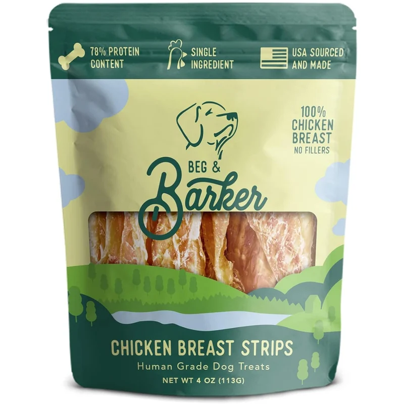 Beg & Barker Jerky Poulet pour Chiens – 4 oz, Sans Céréales, Haute Protéine, Fabriqué aux États‑Unis