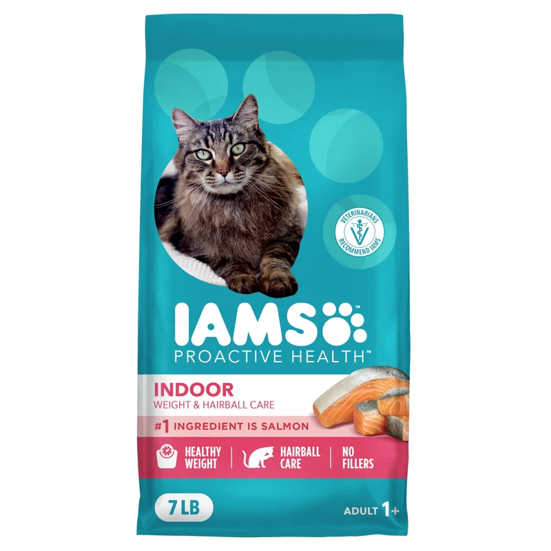 IAMS Proactive Health Chat Intérieur – Croquettes au Saumon, Poids et Boules de Poils, 3,18 kg