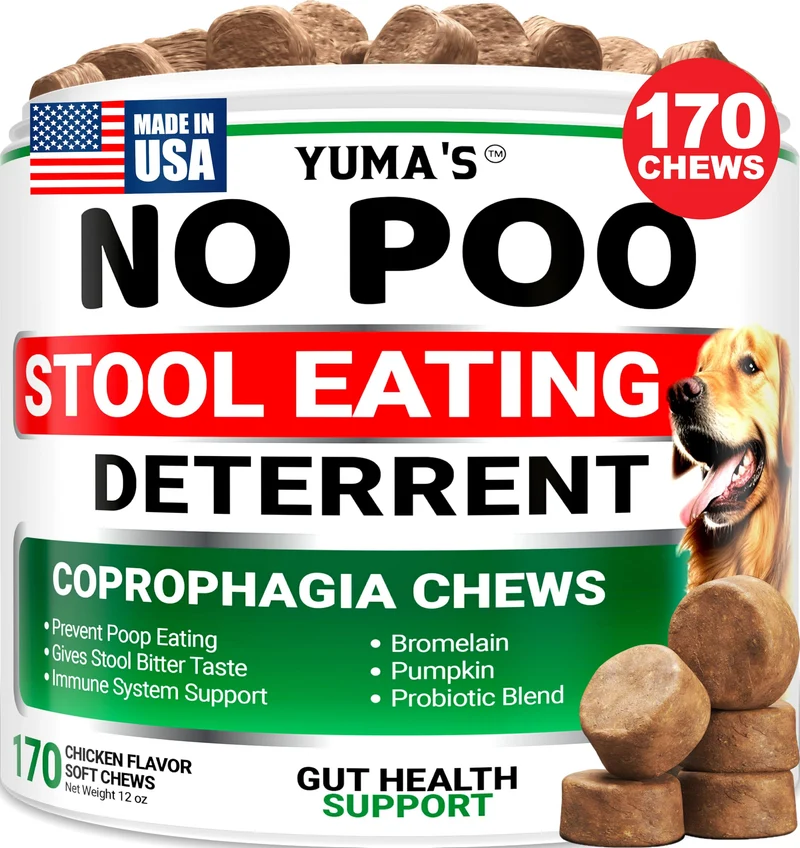 YUMA'S No Poo Chews pour chiens – 170 friandises anti-coprophagie, probiotiques et enzymes – Santé digestive – Fabriqué aux États-Unis