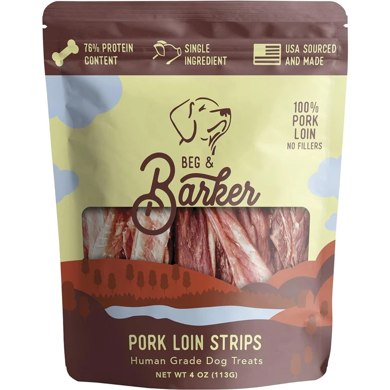 Beg & Barker Jerky de Porc pour Chien — Friandises d'Entraînement Naturelles, Sans Céréales, Fabriqué aux États‑Unis