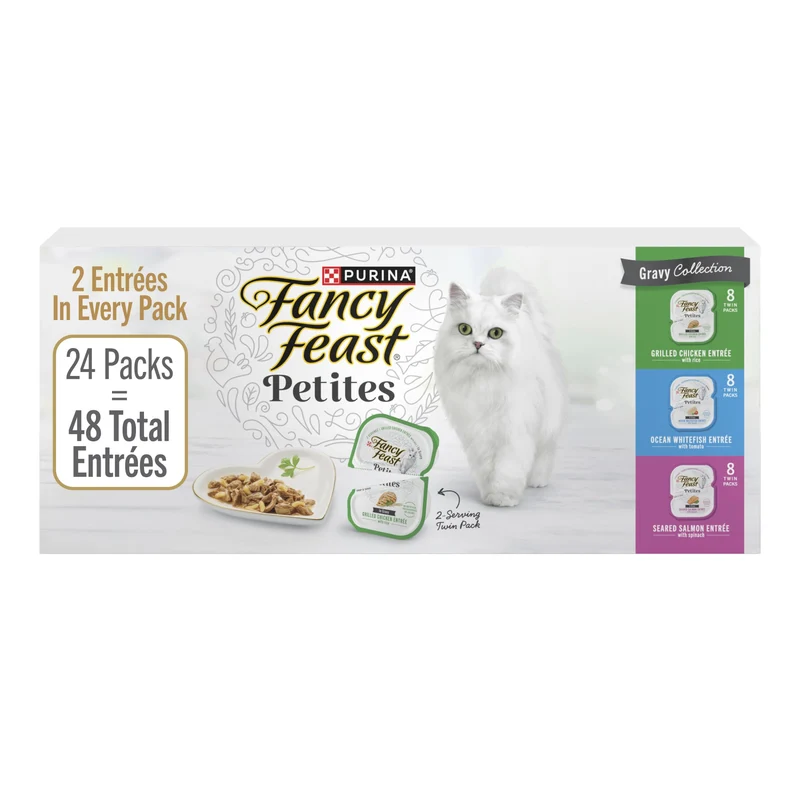 Fancy Feast Petites Gravy – Variété Gourmet Humide pour Chats Adultes, 24 Pots de 2,8 oz (48 portions)