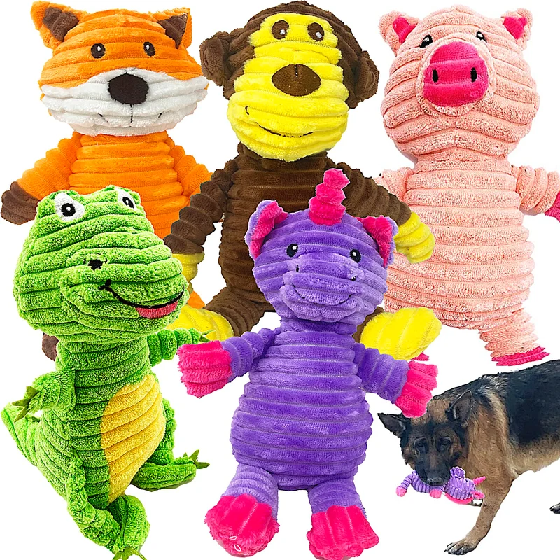 Jalousie - Lot de 5 Jouets Siffleurs en Peluche à Velours Côtelé pour Chiens – Moyen à Grand