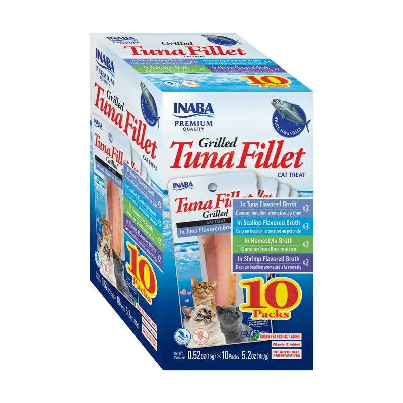 INABA Friandises Filets de Thon Grillé Premium pour Chat – Vitamine E et Extrait de Thé Vert, Lot de 10 (0,52 oz chacun)