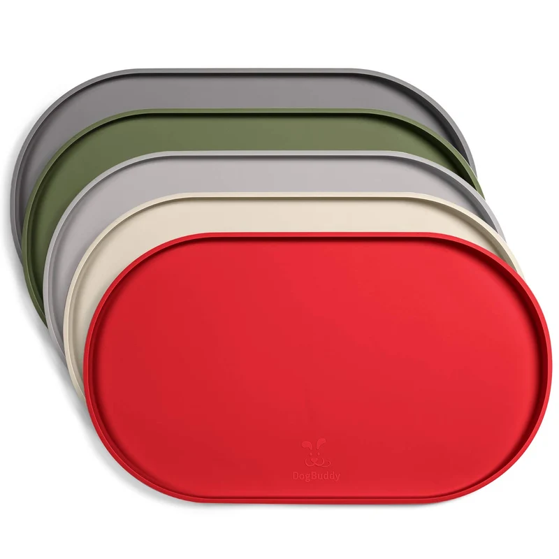 DogBuddy Tapis Nourriture pour Chien – Imperméable, Anti-Debordement, Antiderapant, Petite Taille, Rouge