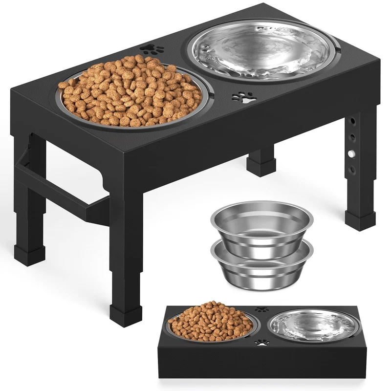 Enayplon - Support de gamelles surélevé pour grand chien, hauteur ajustable et bols inox (2x)