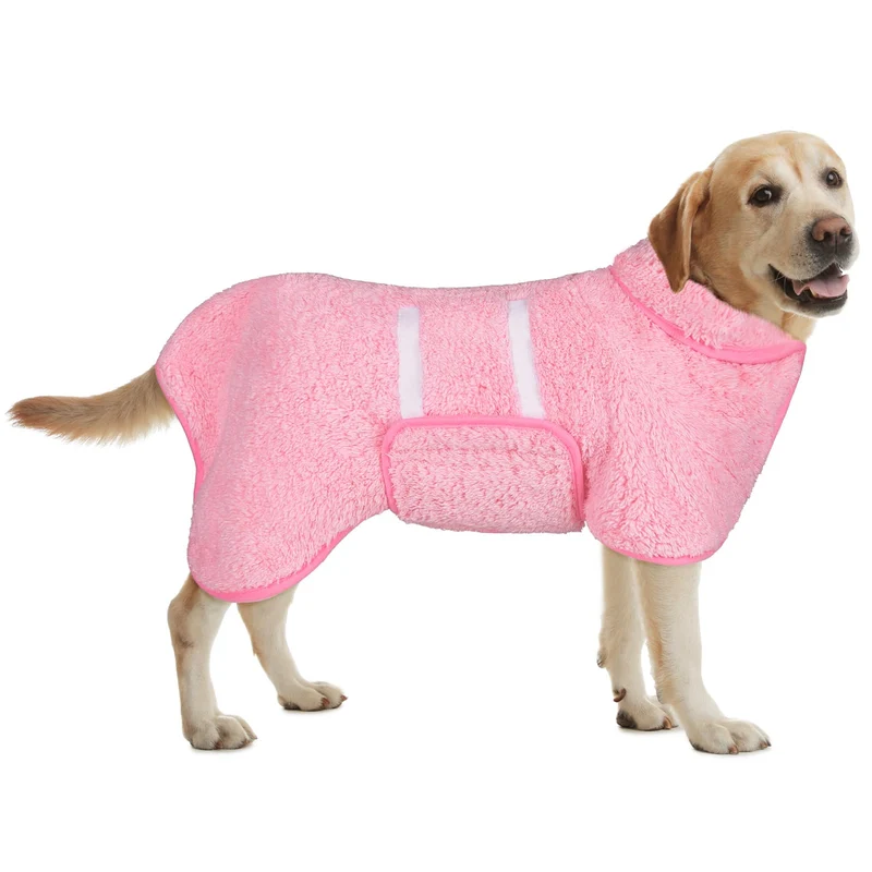 Bienbee Robe de Bain pour Chien — Séchage Rapide et Douceur, Rose, Taille L