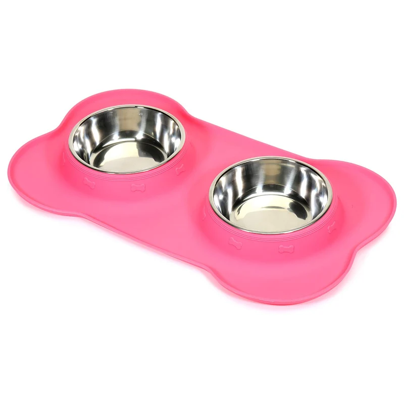 AsFrost Bols pour Chiens et Chats en Inox Rose — Sans Renversement et Anti-Dérapant
