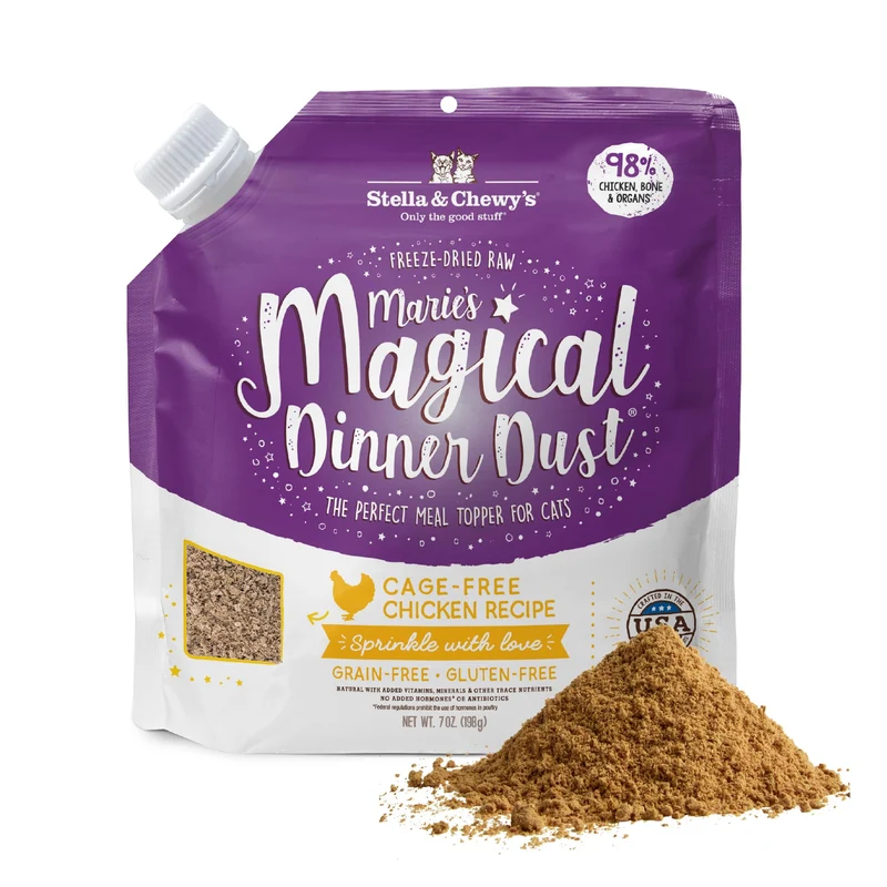Stella & Chewy's Magical Dinner Dust – Topper cru lyophilisé pour chat et chaton, Poulet sans cage, Sans céréales, 7 oz