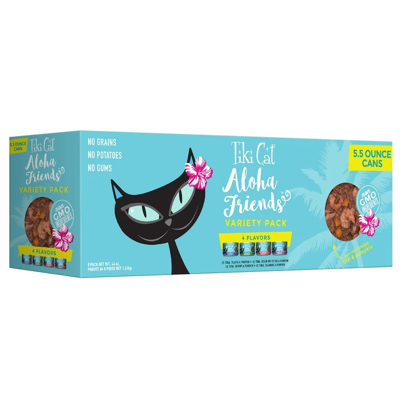 Lot de 8 boîtes humides Tiki Cat Aloha Friends au thon – 5,5 oz, 4 saveurs