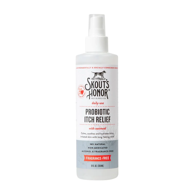 SKOUT'S HONOR Spray Probiotiques Démangeaisons pour Animaux – Sans Parfum, Végan, Aloe & Avocat, 8 oz