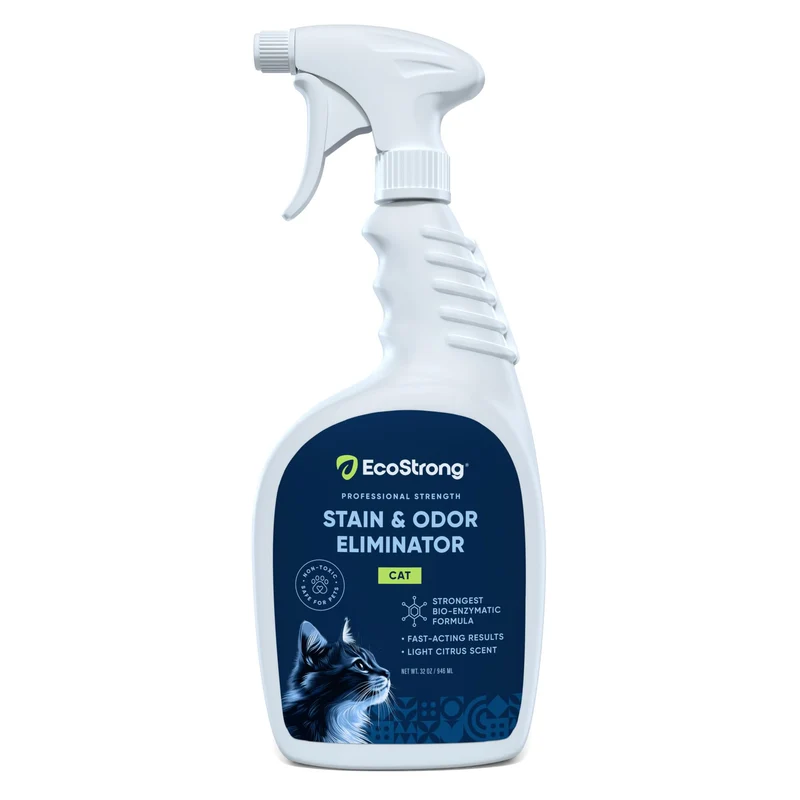 Eco Strong Détachant et Neutralisant d'Odeur pour Chats | Enzymes contre l'urine et les taches — Tapis, Bac à Litière, Literie et Linge [Parfum Citron, Spray 946 ml]