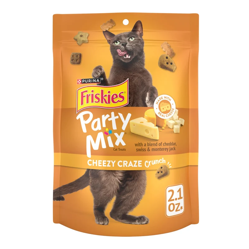 Purina Friskies Party Mix Cheezy Craze Crunch – Friandises pour chats, sachets de 2,1 oz (lot de 10)
