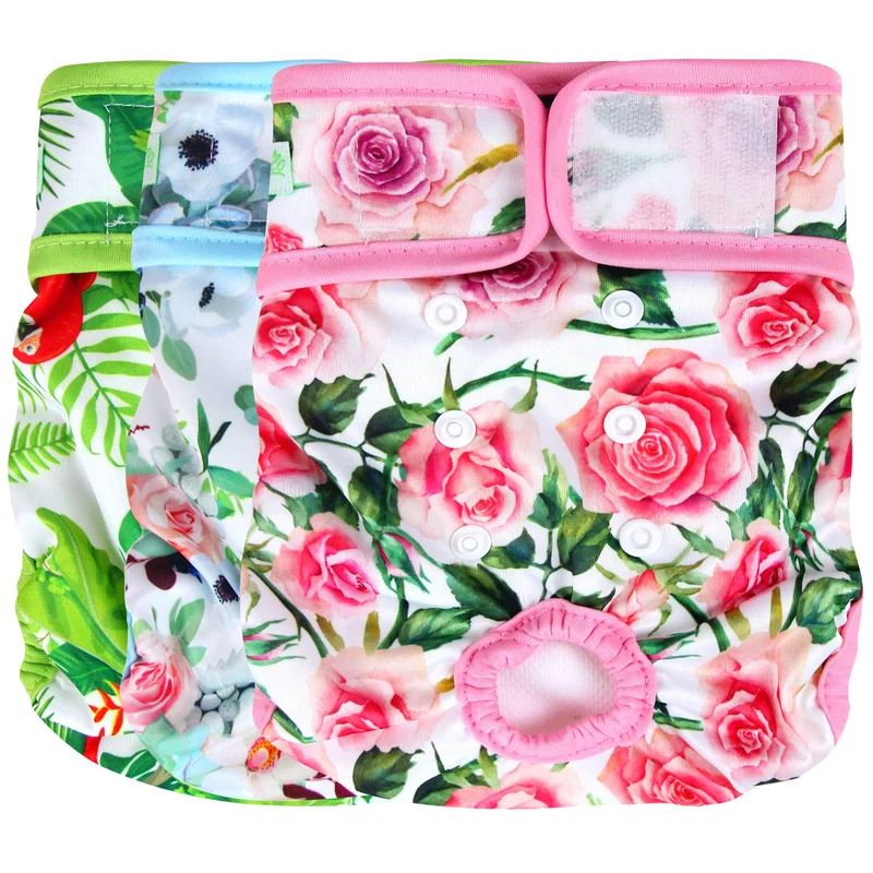 wegreeco Couches lavables pour chien – protections féminines réutilisables, motif floral, lot de 3 (Grand)