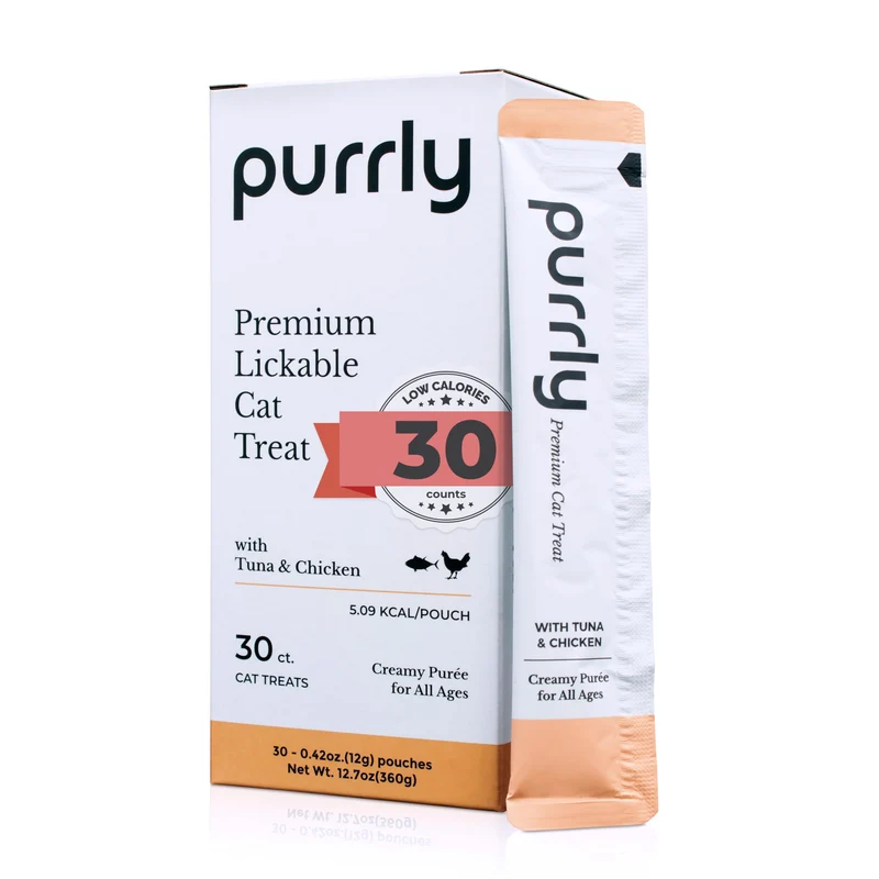 Purrly Topper – Friandise Humain-Grade pour Chats (30 portions) Thon & Poulet, Prébiotiques et Fibres