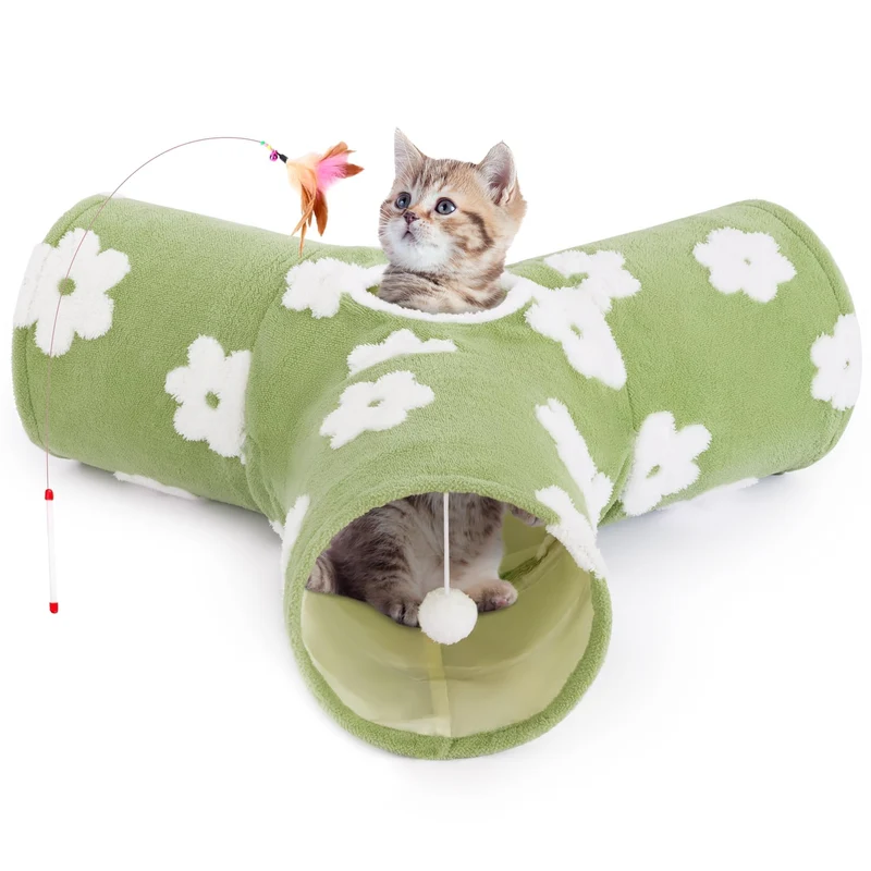 Tempcore Tunnel Chat Flanelle – Tunnel 3 Voies Pliables pour Chats Daisy Green