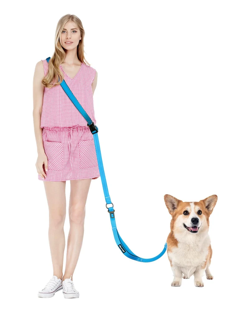 WANFIRE Laisse mains-libres pour chien – Multifonction, croisée, ceinture taille, boucle sécurité et réflectif double-face (Bleu, M)