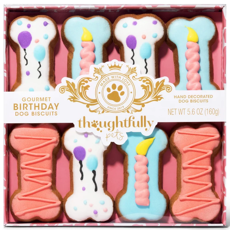 Thoughtfully Pets – Ensemble de 8 Biscuits Os Rose pour Chien, Décorés à la Main