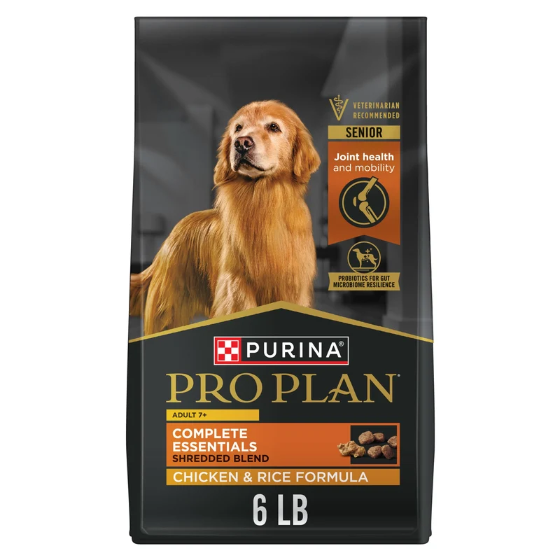 Purina Pro Plan Senior pour chiens 7+ – Probiotiques, Poulet et Riz, Mélange Déchiqueté – Sac 6 lb