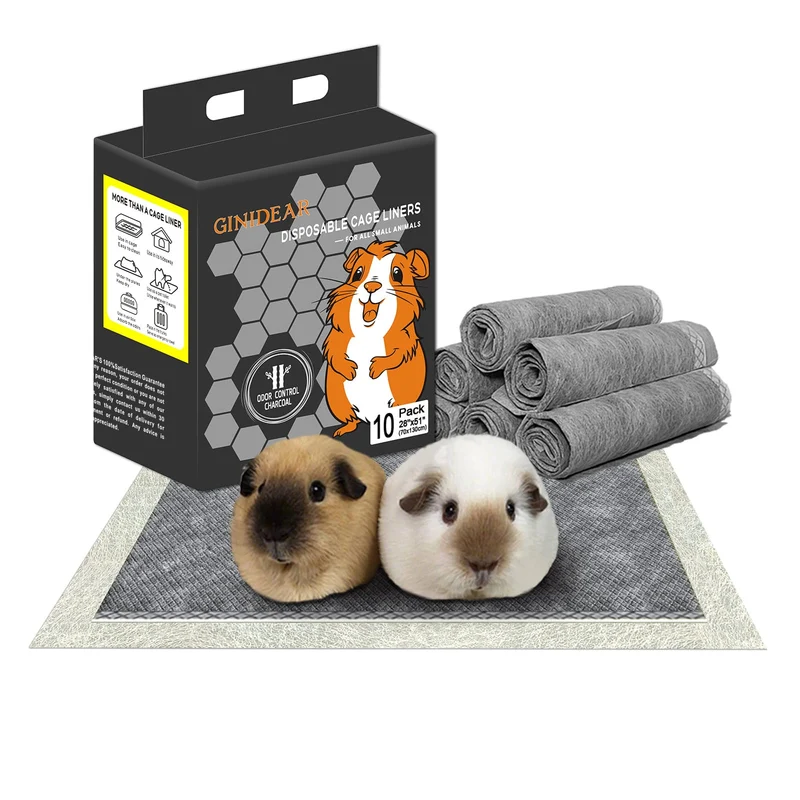 GINIDEAR Liner de cage cobaye – Charbon actif, absorbant et imperméable, lot de 10, 24''x47'' (environ 60 cm x 120 cm)