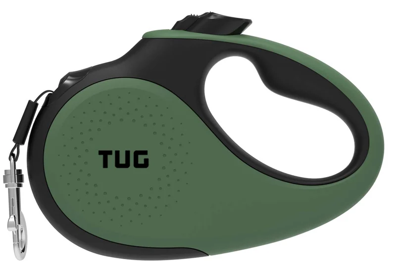 Laisse TUG Rétractable 360° Anti-Enchevêtrement — Poignée Anti-Glisse, 16 ft (Petit, Vert)