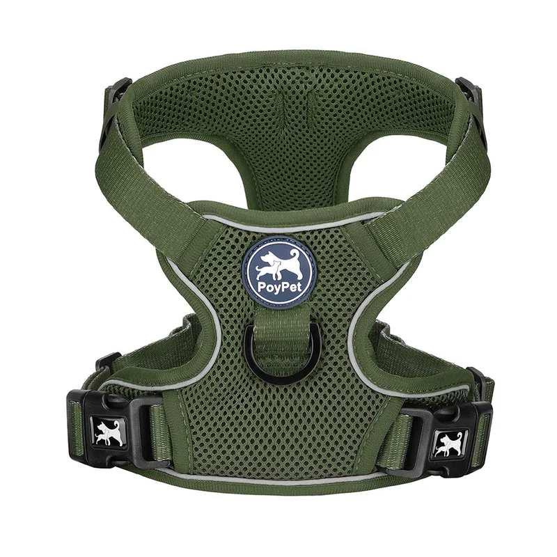 PoyPet Harnais Chien Réfléchissant en Mesh Respirant – Sans Étranglement, Double Rembourré, Ajustable (Vert Militaire XS)