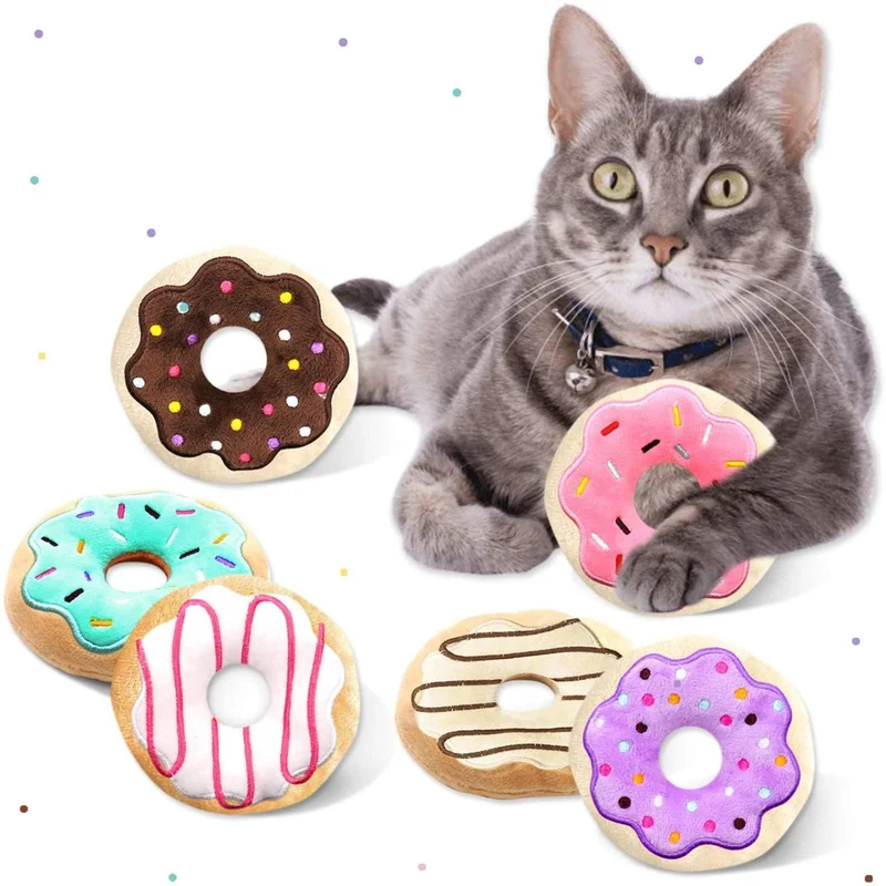 Lot de 6 Jouets Beignet pour Chat par CiyvoLyeen – Peluche avec Herbe à Chat