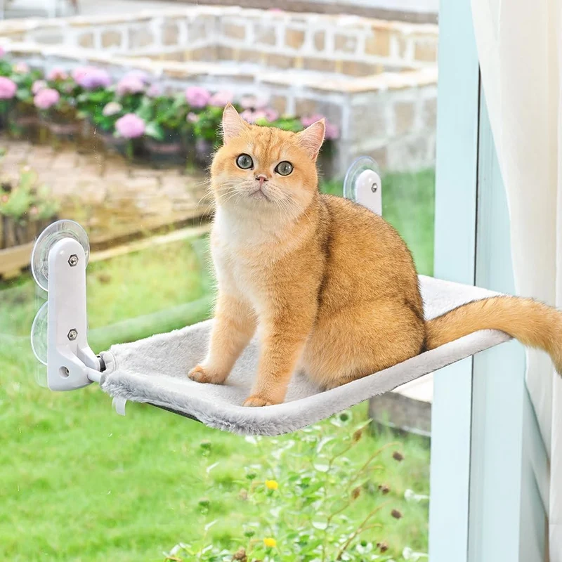 Zoratoo – Perchoir de Fenêtre pour Chat Sans Fil et Pliable (Gris, M) • Housse Réversible 2-en-1