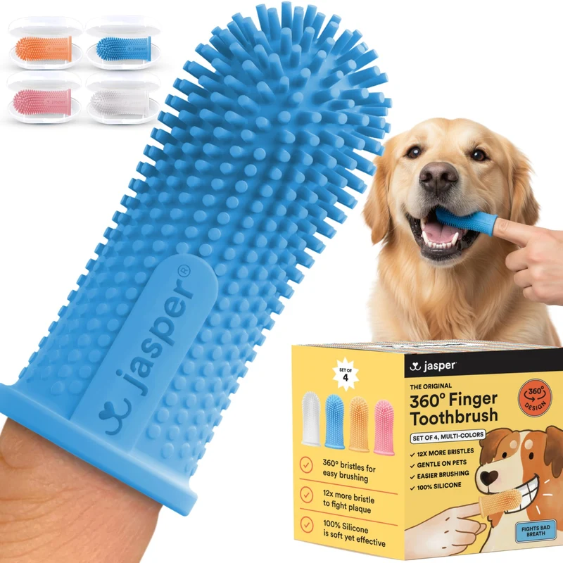 Jasper Brosse Dents 360° pour Chiens et Chats – Kit Dentaire 4 Pack Multicolore