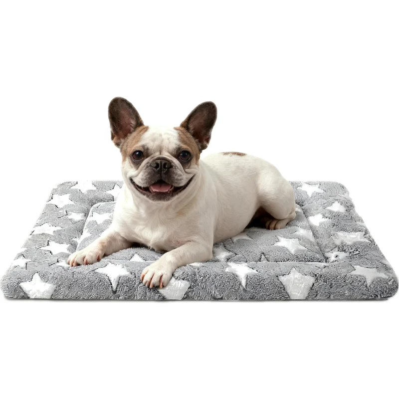 Fogkiss Tapis de Chien Réversible 30x20 – Coussin de Cage Durable, Lavable en Machine, Gris & Étoiles