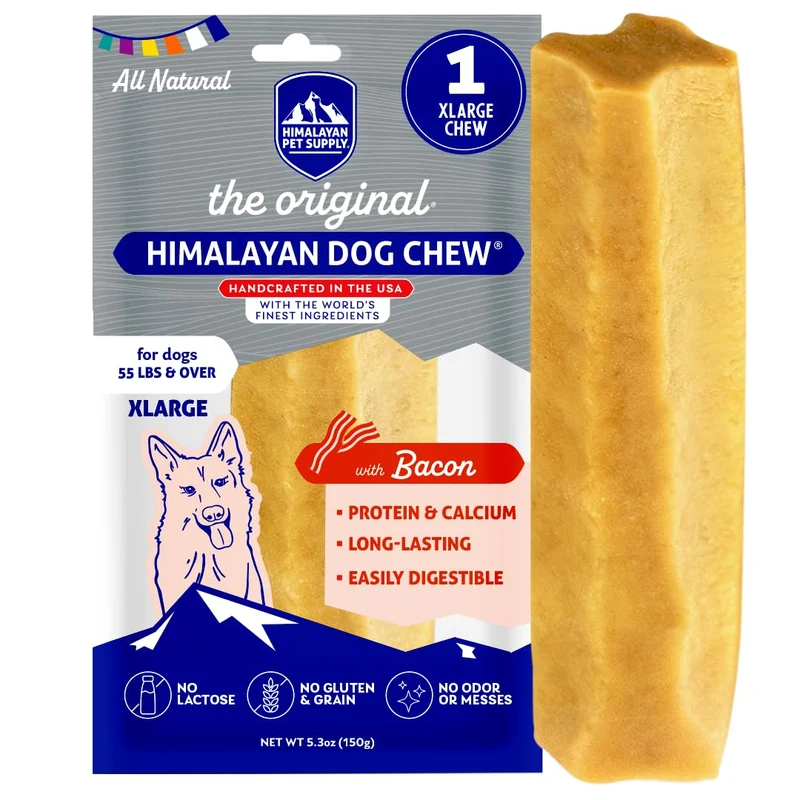 Himalayan Dog Chew – Bâton Original Fromage de Yak Saveur Bacon, Très Grand, 5,3 oz, Sans Gluten, Sans Céréales, Sans Lactose, 100% Naturel, Durable pour Chiens > 25 kg