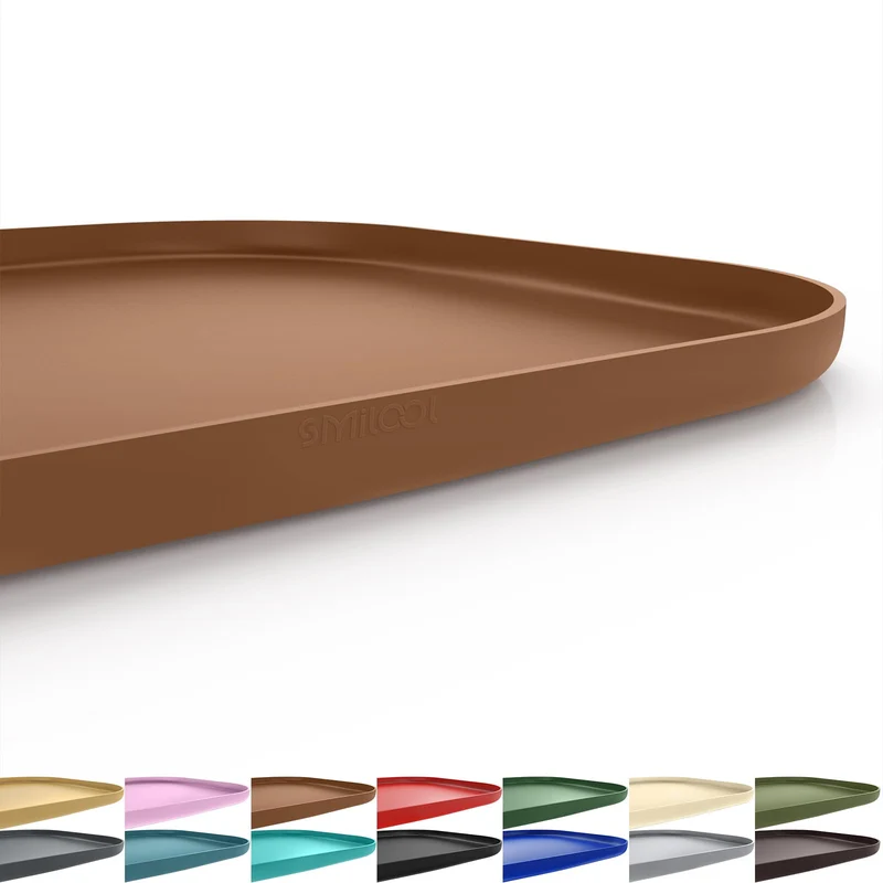 SMILOOL Tapis d’alimentation en silicone pour animaux – bordures surélevées, 61 × 41 cm, marron
