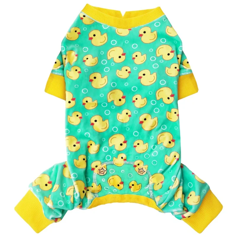 KYEESE Pyjamas pour chien en velours extensible – imprimé canards jaunes, Taille Large