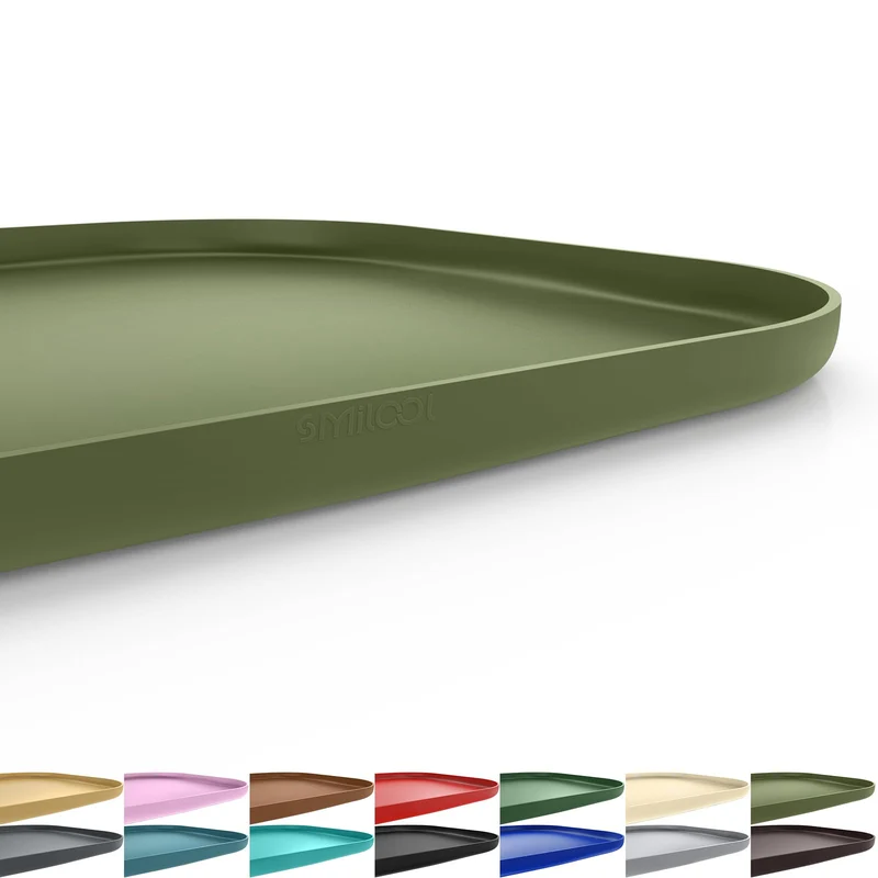 SMILOOL Tapis d’alimentation en silicone pour animaux – Bord surélevé, étanche, 24 × 16 cm, olive clair