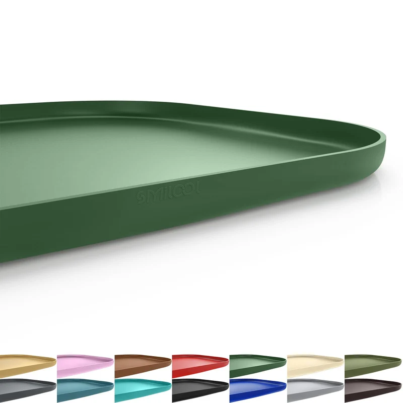 SMILOOL Tapis Alimentaire en Silicone pour Animaux – Bord Élevé, Anti-Débordement, 24 × 16 × 0,8 pouces, Olive Foncé