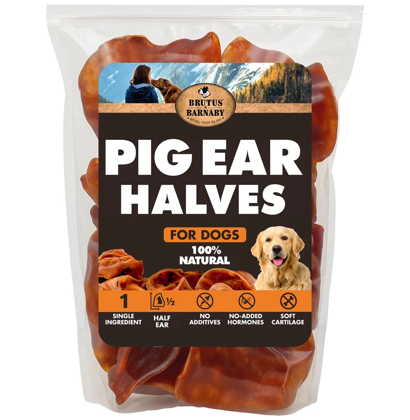 BRUTUS & BARNABY Oreilles de Porc pour Chiens – Morceaux Demi-Oreilles, 15 unités, Friandises Naturelles à Ingrédient Unique, Cuisson lente et Digestibles
