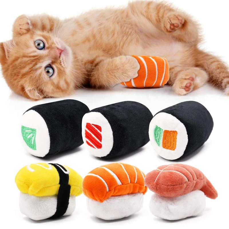 CiyvoLyeen – Lot de 6 Jouets Sushi pour Chat avec herbe à chat | Peluches Interactives