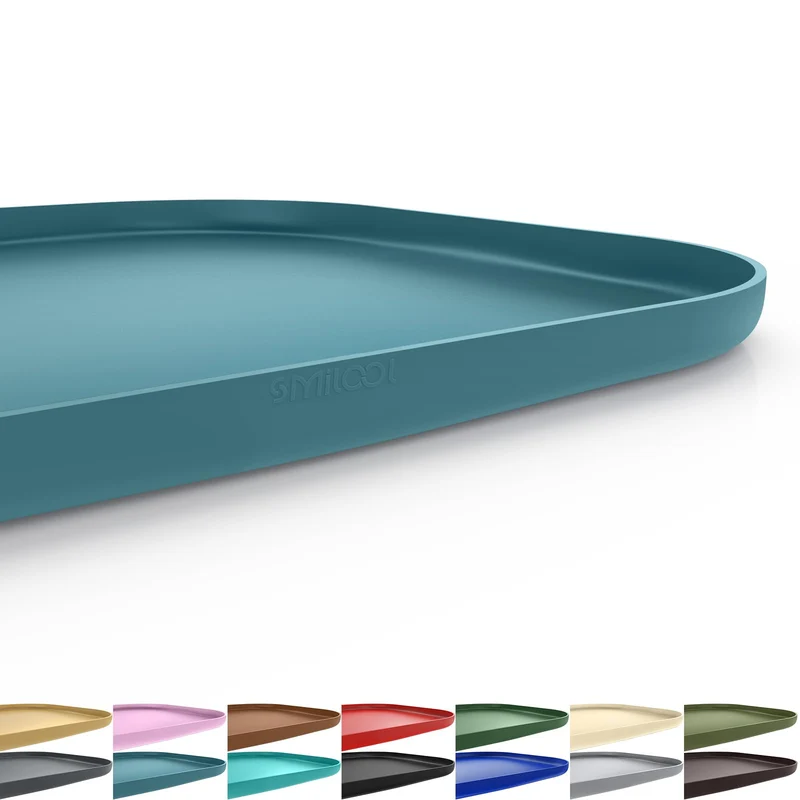 SMILOOL Tapis d'alimentation en silicone pour animaux – Bord surélevé, anti-déversement, 24 × 16 × 0,8 po, bleu ardoise