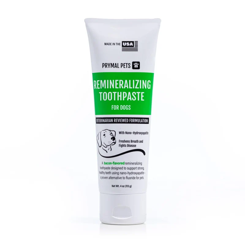 Prymal Pets Dentifrice Reminéralisant pour Chien – Saveur Bacon, Sans Fluor, Fabriqué aux États‑Unis