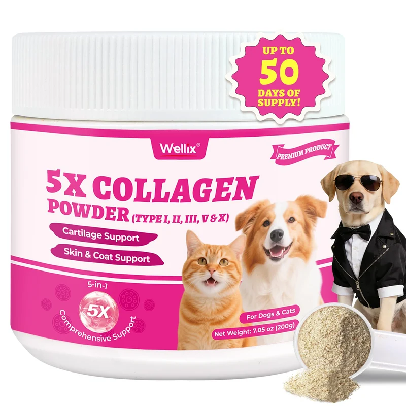 Wellix Poudre de Collagène Naturelle 7,05 oz – Chats & Chiens – Peau, Pelage, Hanches et Articulations – Saveur Poulet
