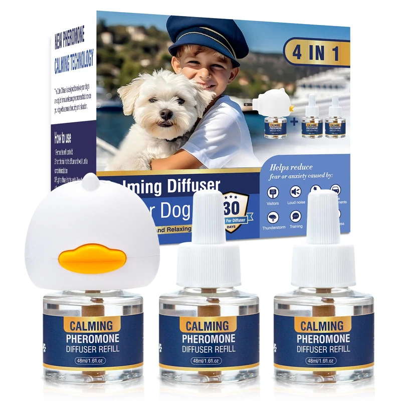 Diffuseur de phéromones pour chien LKBHGF – Apaisement et calme (kit 4 en 1, 3 recharges 48 ml)