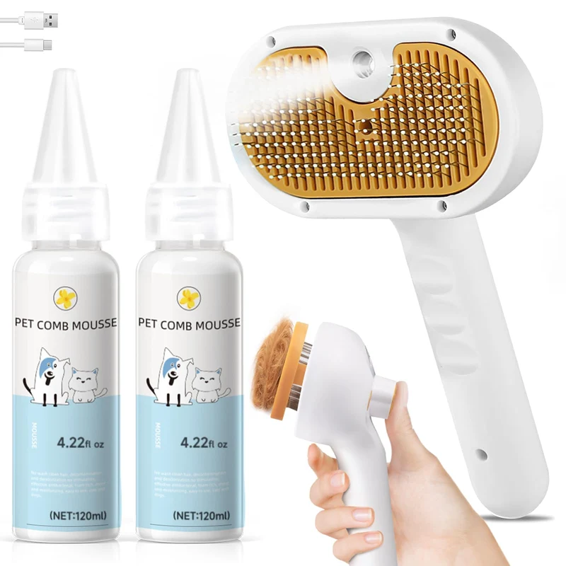 Fashionari Brosse Vape 3-en-1 pour Animaux – Dépoussiérage, Spray et Massage – Shampoing Sans Eau Inclus