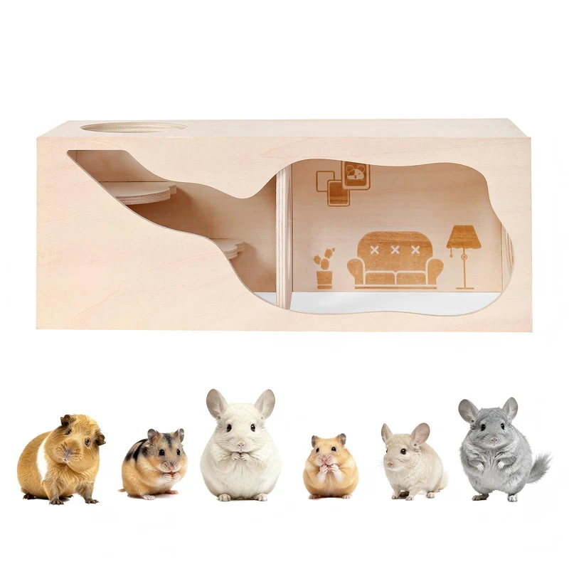 Marchul Cachette Hamster Magnétique en Bois — Maison pour Petits Animaux (Salon)