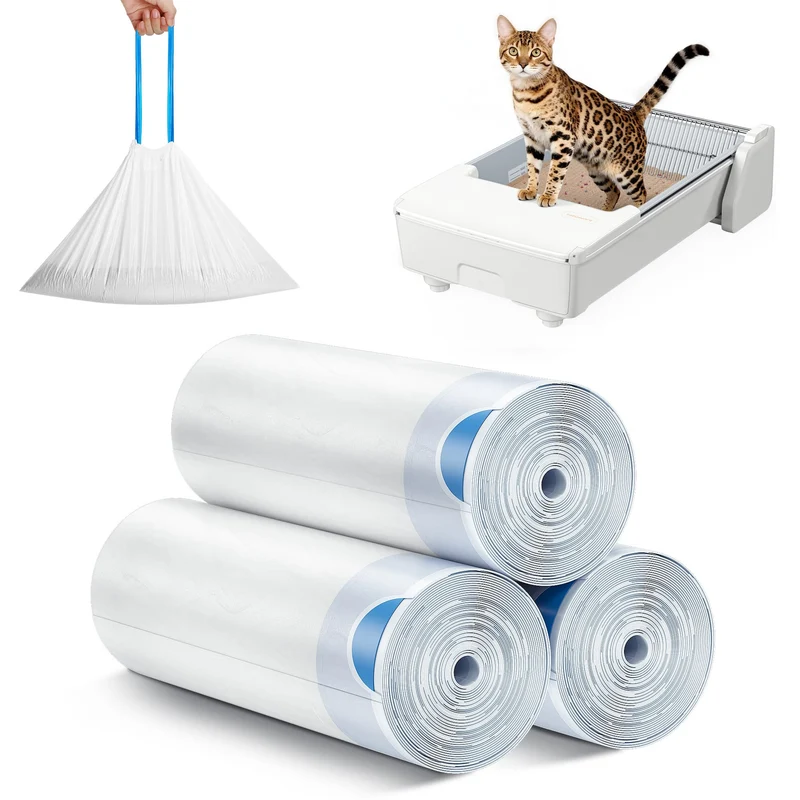 Liner Meowant SC03 pour litière auto – Sacs résistants à fermeture coulissante, 60 pièces (3 rouleaux)