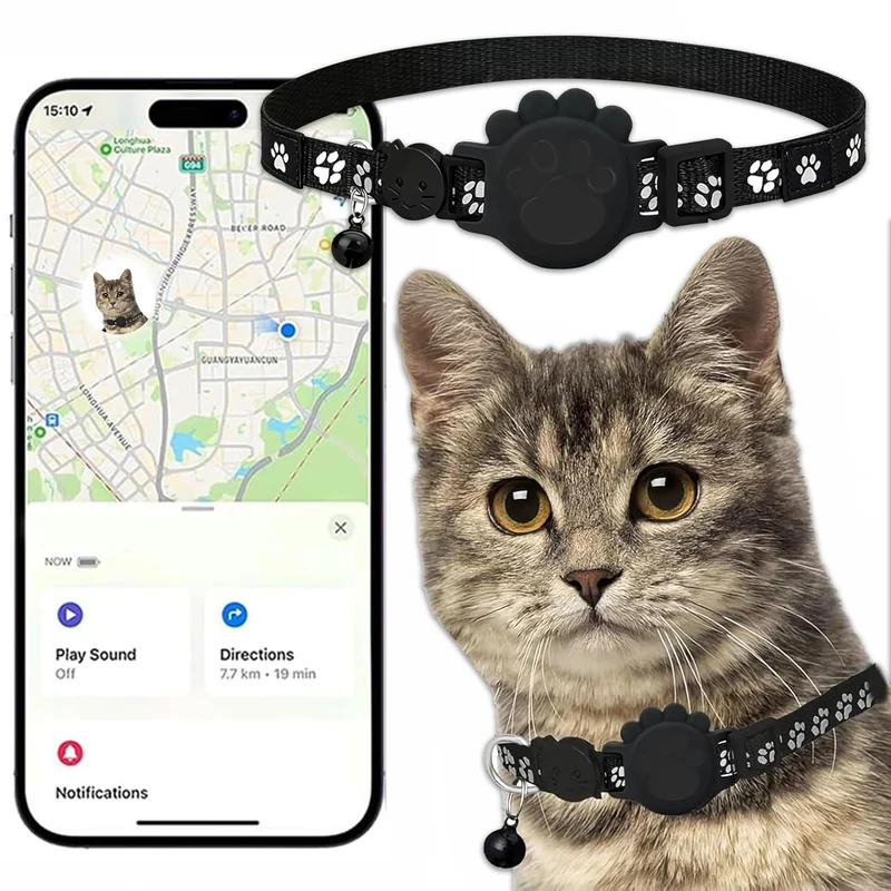 DCZSDJT Traceur GPS pour Chats — Collier intelligent sans abonnement, compatible Find My (iOS), Étanche IP67