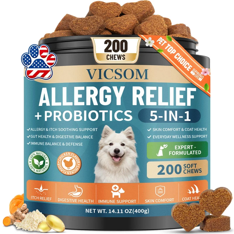 VICSOM – Friandises anti-allergie pour chien avec probiotiques | 200 bouchées au poulet