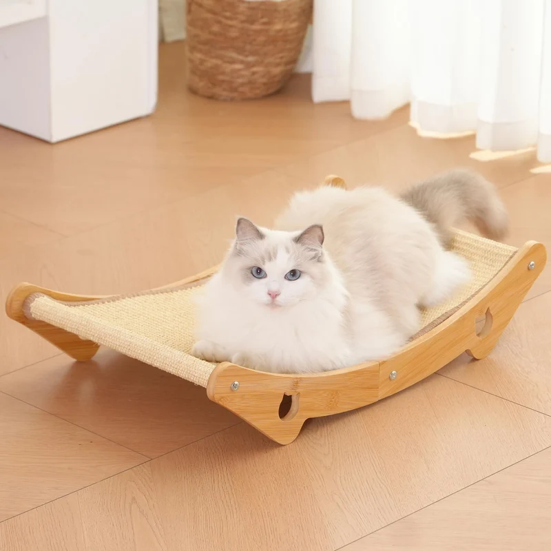 Lit-Hamac Grattoir pour Chat en Sisal et Bois Naturel – Grand Modèle Pour Chats Indoor