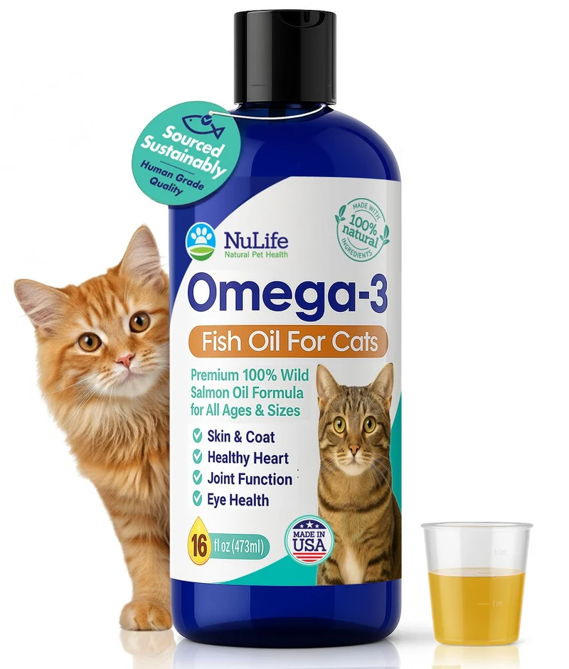 NuLife Natural Pet Health – Huile Oméga-3 Saumon Sauvage pour Chats | 16 oz