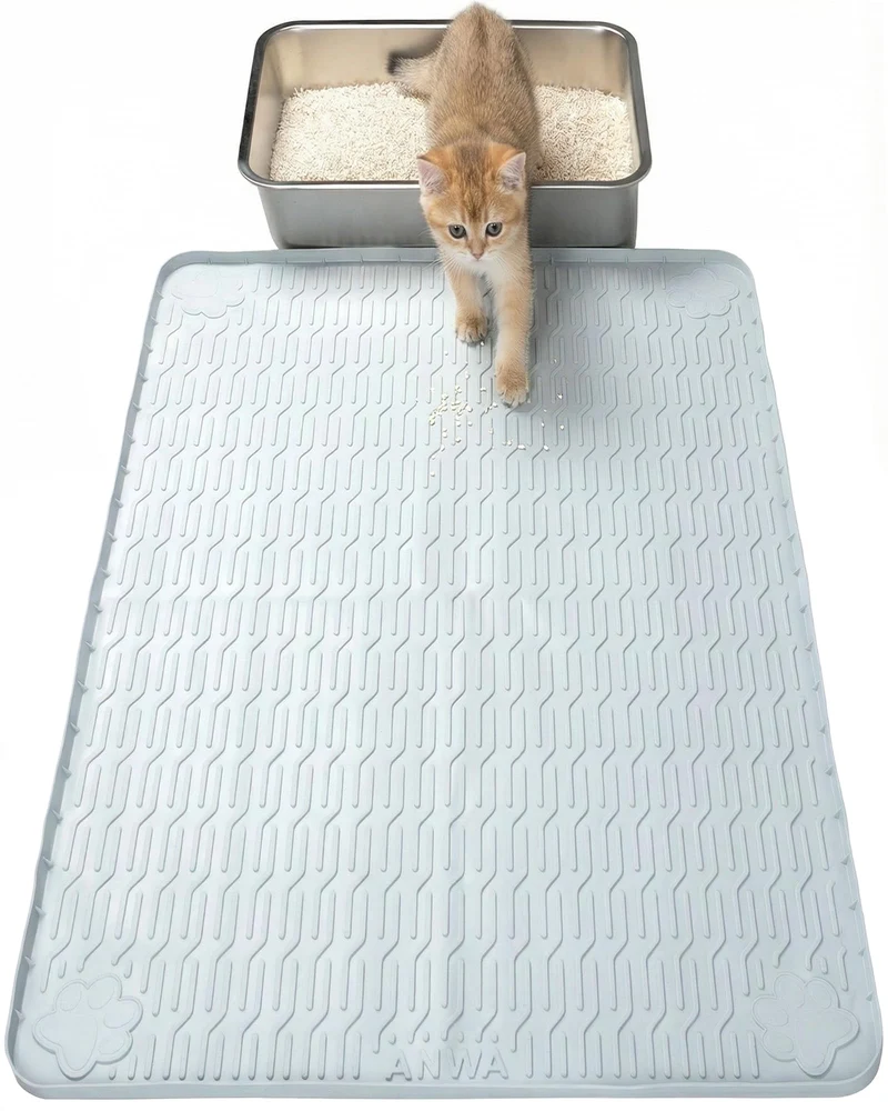 ANWA Tapis Étanche pour Bac à Litière – Silicone Alimentaire, 34x22, Robuste et Facile à Nettoyer
