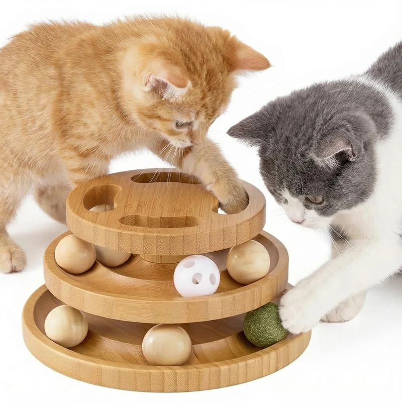 ZOMISIA | Piste de Boules pour Chat en Bois avec Puzzle Top et Balle-Cloche