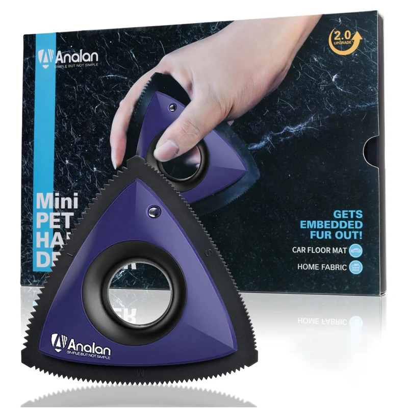 Analan Mini Éliminateur de Poils pour Animaux – Design Triangulaire, Voiture et Maison – Bleu Saphir
